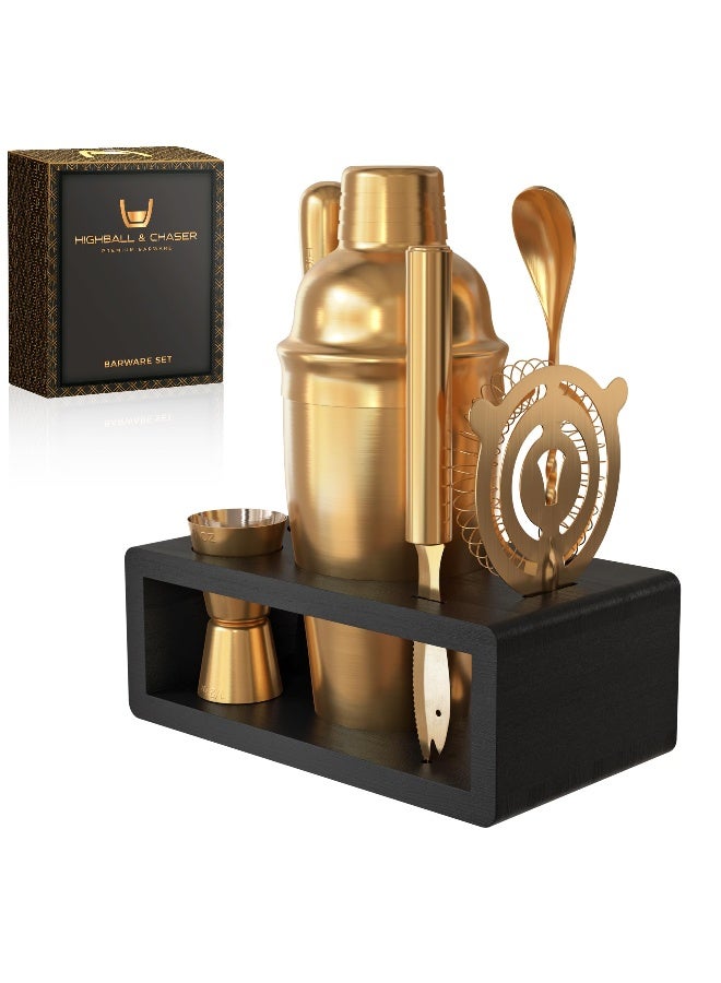 Highball  Chaser Highball & Chaser Cocktail Shaker Set: Bartender Kit for Home Bar Mixology Cocktail Bar Set Plus E-Book with 30 Recipes (Antique Gold) - Image 2